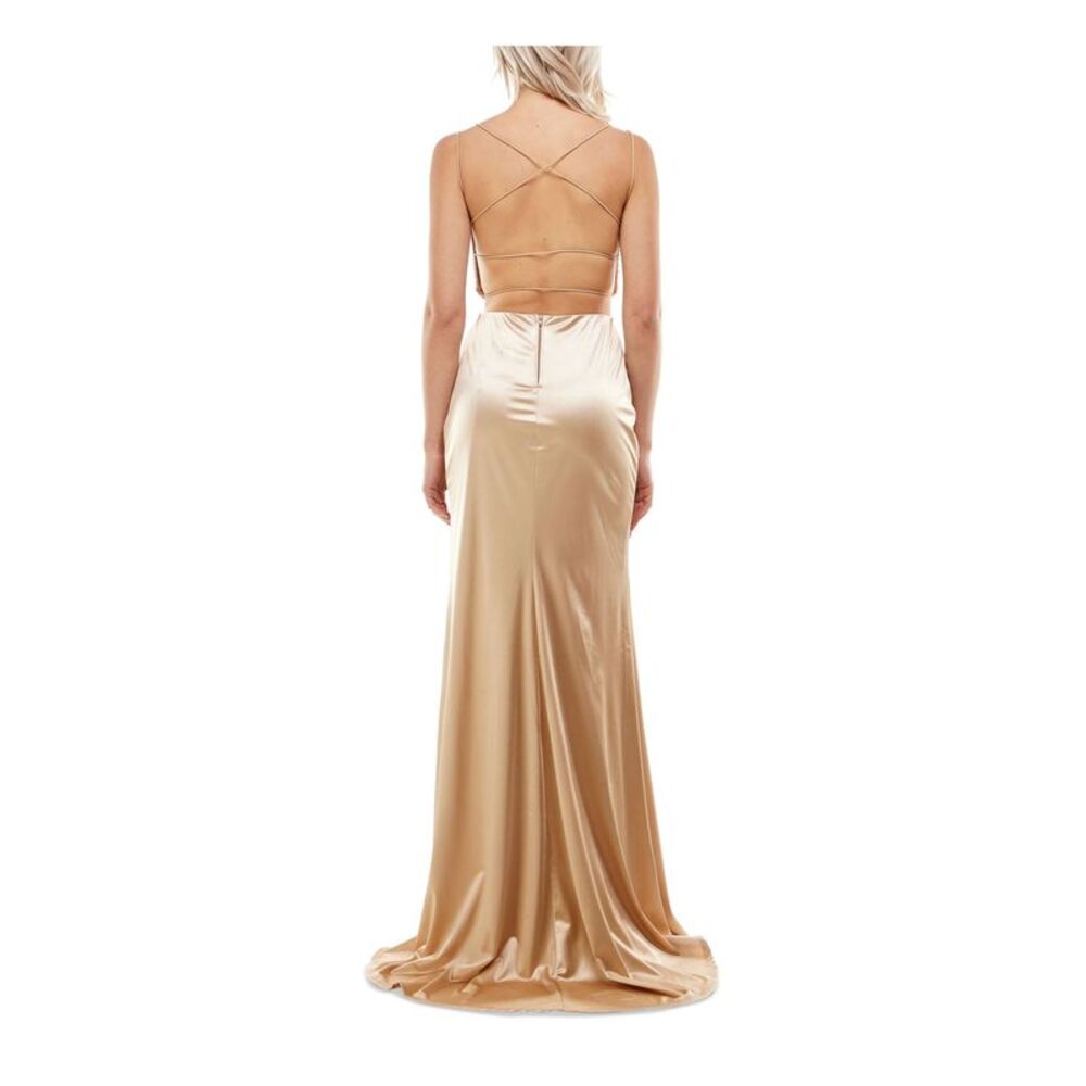 B DARLIN Womens Gown Full-Length Dress Gold Sleeveless Formal Mesh Juniors 5\6 - Picture 2 of 3